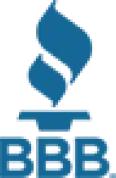 Japanese Motor Works: Blue BBB logo featuring a stylized torch with a flame set on top of a horizontal line, above the letters BBB.